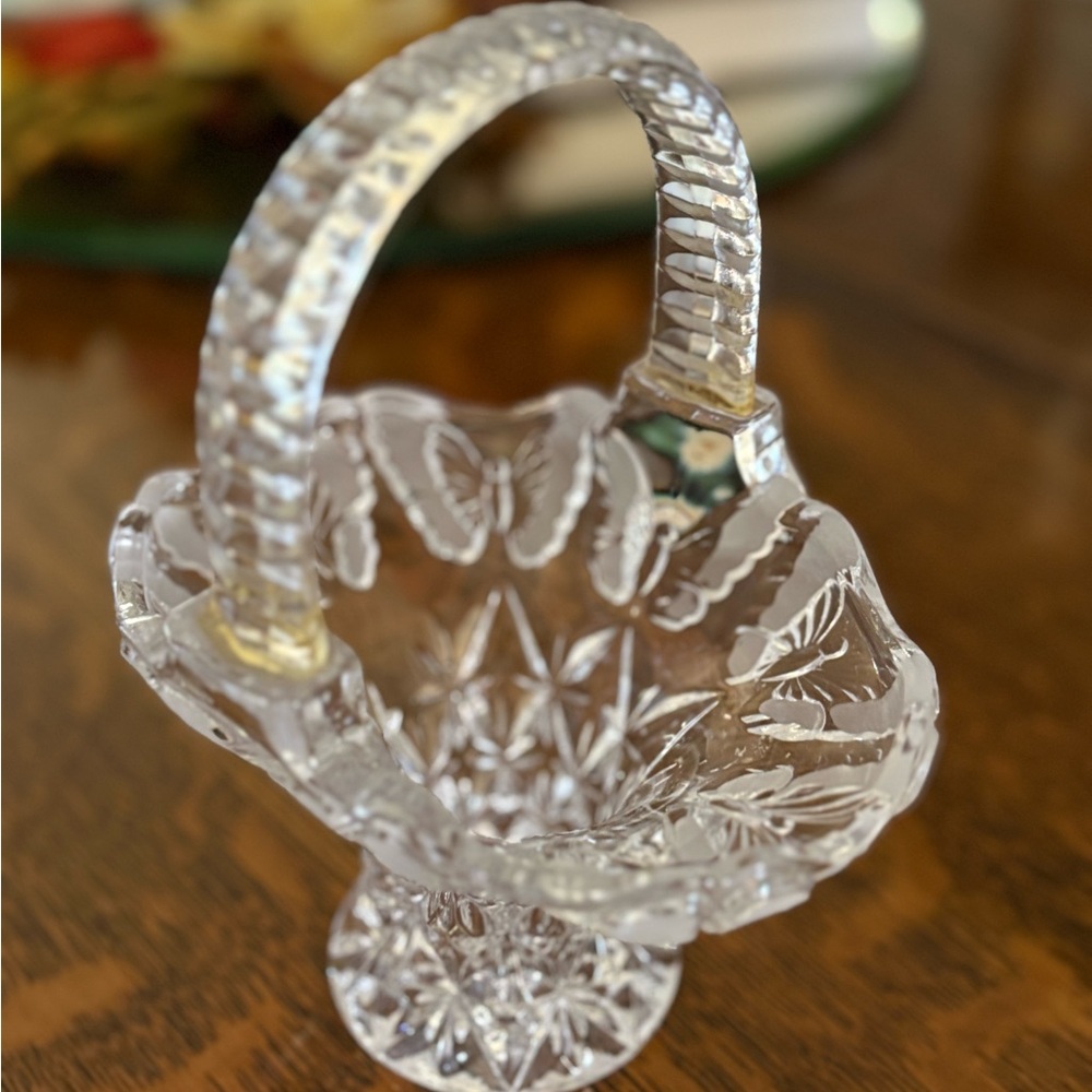 Antique Butterfly Elegant Crystal Basket with Handle